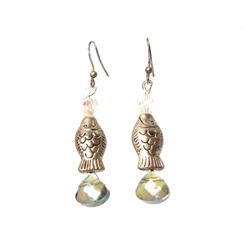 Silver Fish on Diamond Earrings